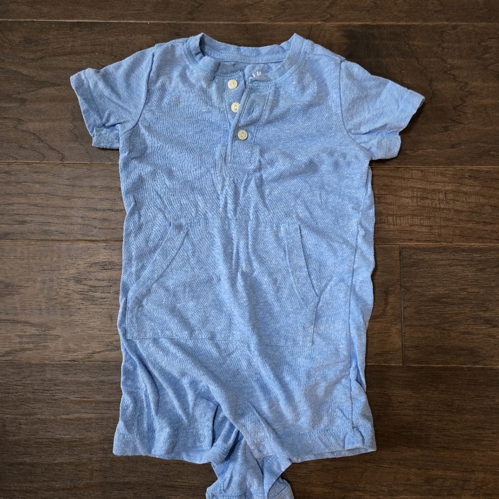 Primary Cornflower Blue Baby heathered henley shortie 18-24m